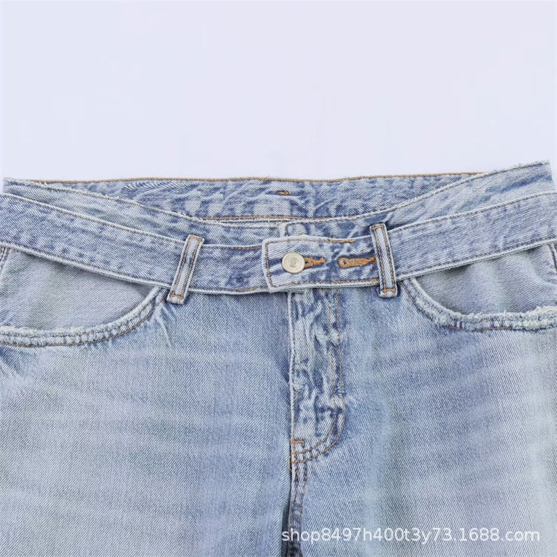 Women Wide High-Waist Jeans with Side Slit Inserts and Skirt Effect Fashion Glam