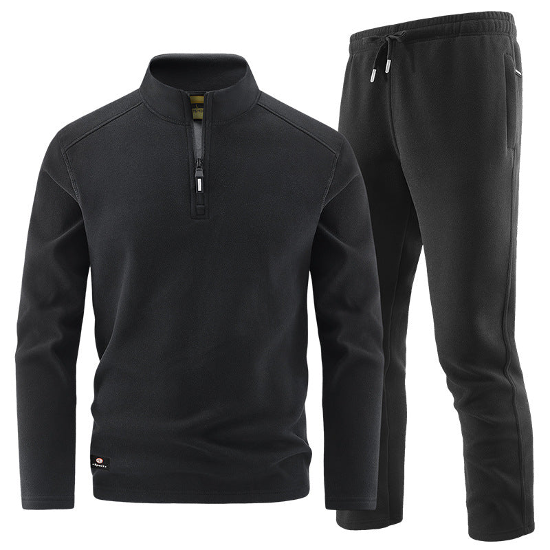 Men's Fleece Training Set with Stand-up Collar and Elastic Waistband Fashion Glam