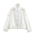 Women's short jacket in oversized bomber style with high stand-up collar and shoulder patches Fashion Glam