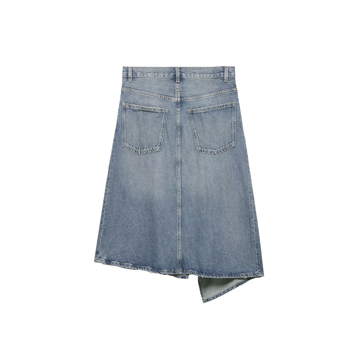 Women's Asymmetrical Denim Wrap Skirt with Inserts and Pockets Fashion Glam