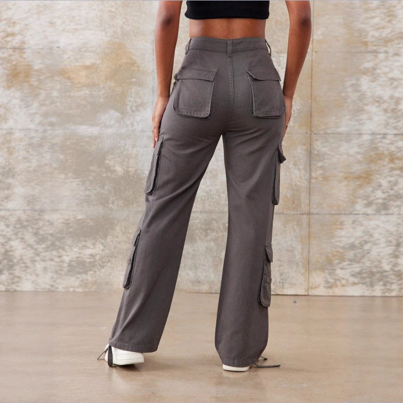 Women's Utility Cargo Pants with Wide Leg, Multiple Pockets and High Waist Fit Fashion Glam