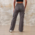 Women's Utility Cargo Pants with Wide Leg, Multiple Pockets and High Waist Fit Fashion Glam