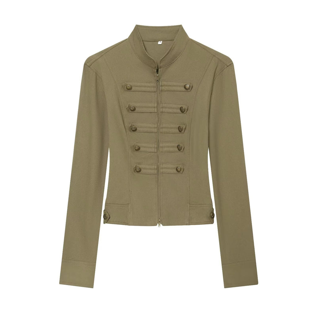 Ladies tailored field jacket in regimental style with stand-up collar and decorative stripes Fashion Glam