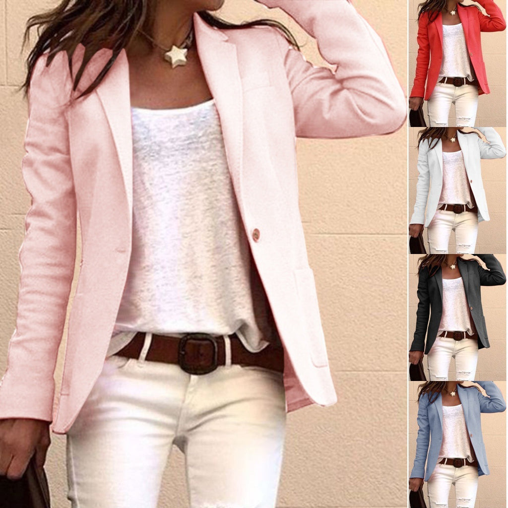 Women Tailored Single-Button Blazer with Patch Pockets Fashion Glam