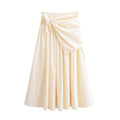 Women Midiskirt with Wrap Overlay, High Waist and Lace Trim Fashion Glam