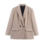 Women's Double-Breasted Blazer with Lapel Collar, Longer Oversized Cut and Flap Pockets Fashion Glam
