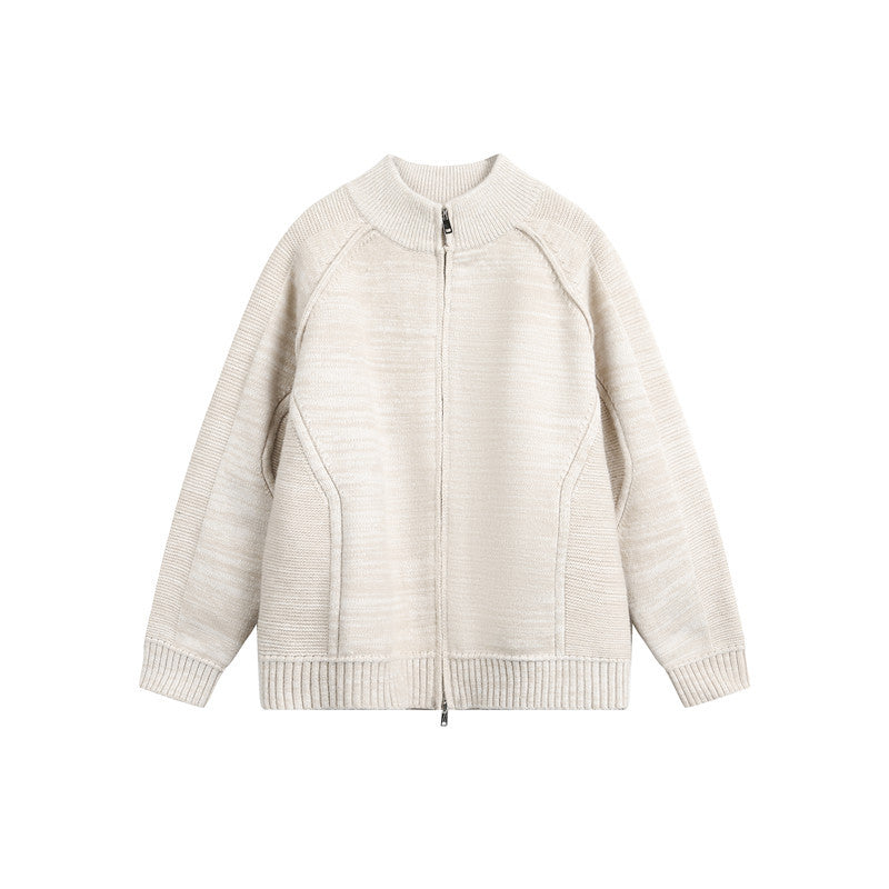 Unisex Knit Zip Jacket with Stand-up Collar, Raglan Sleeves and Ribbed Cuffs Fashion Glam
