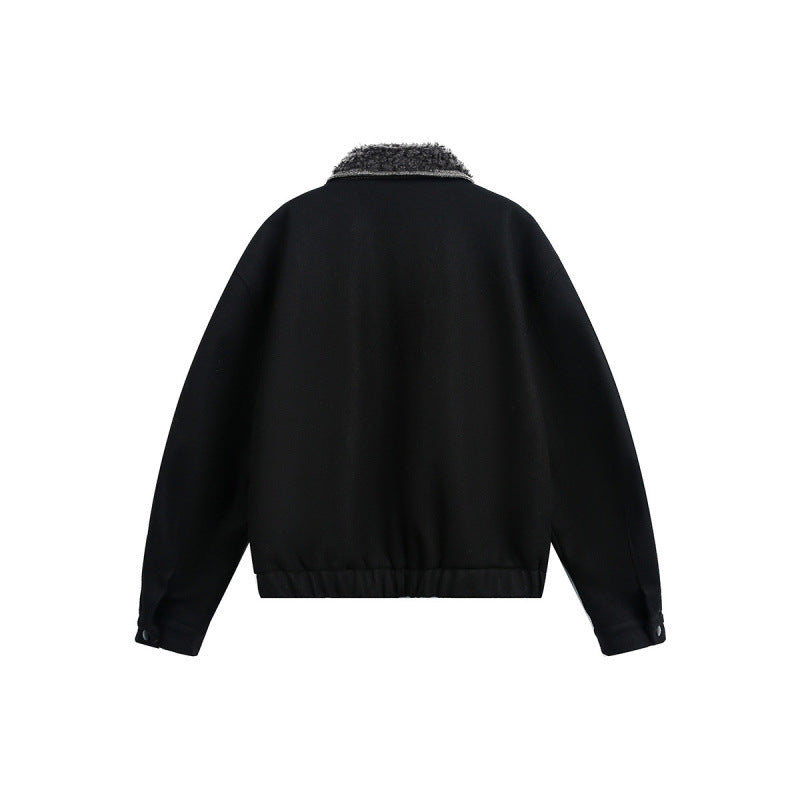 Men's Boxy Bomber Jacket with Teddy Collar, Lined Pockets and Elastic Hem Fashion Glam