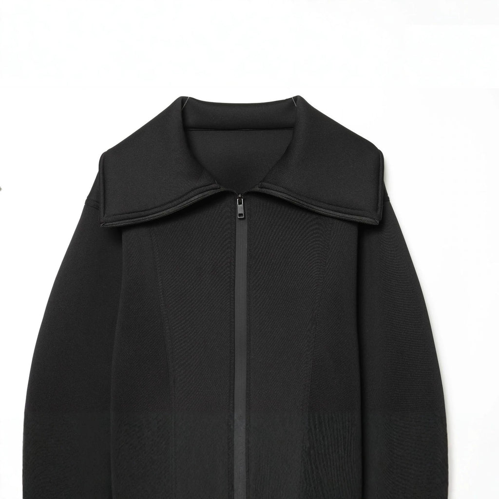 Women's Cropped Structured Jacket in Neoprene Look with Wide Shawl Collar Fashion Glam
