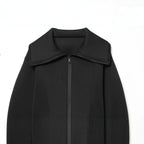 Women's Cropped Structured Jacket in Neoprene Look with Wide Shawl Collar Fashion Glam