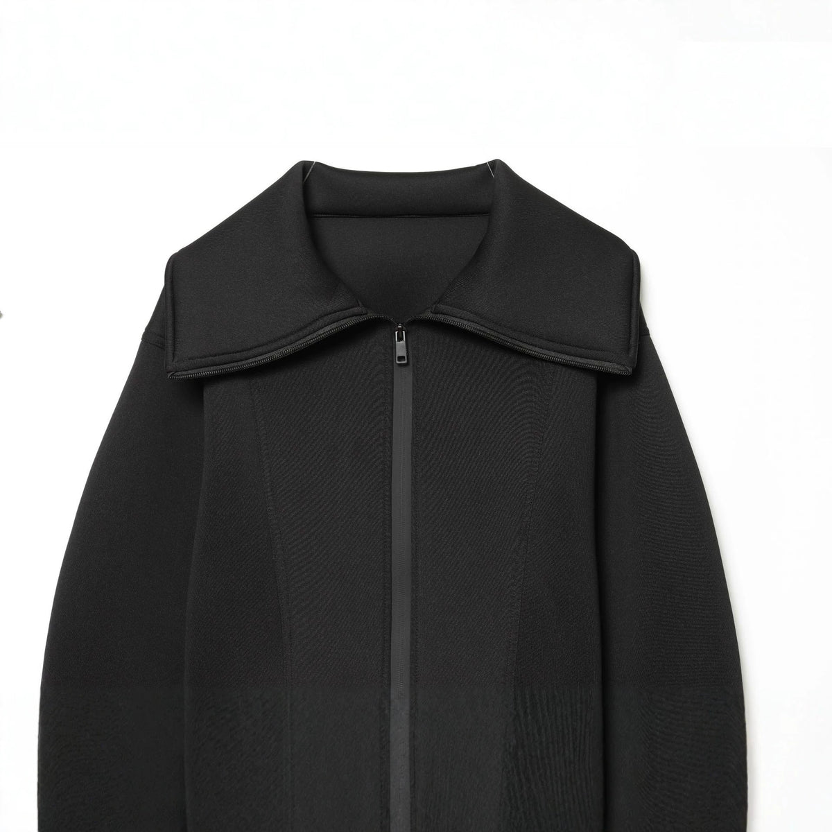 Women's Cropped Structured Jacket in Neoprene Look with Wide Shawl Collar Fashion Glam