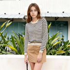 Women's Striped Lightweight Cardigan with Round Neckline and Decorative Buttons Fashion Glam