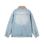 Men's Oversized Denim Jacket with Cord Collar and Diagonal Chest Pocket Detail Fashion Glam