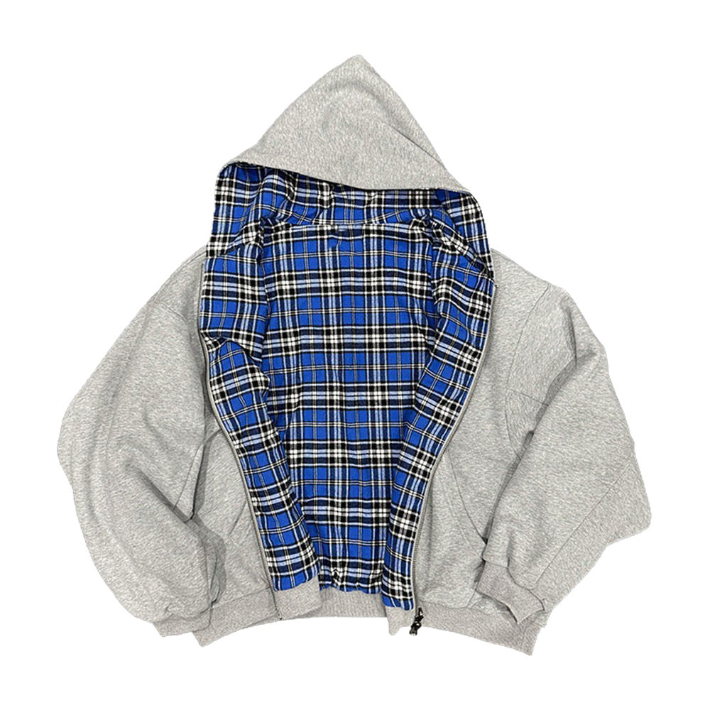 Men's padded hoodie with checked lining and full zip Fashion Glam