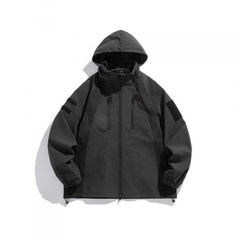 Unisex Technical Utility Hoodie with Zipper, Chest Pockets and Velcro Patch Fashion Glam