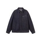 Men's Boxy Denim Jacket with Full Zip, Chest Zip Pocket and Shirt Collar Fashion Glam