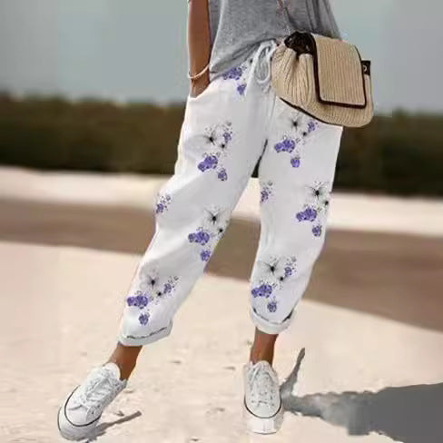 Women's linen jogger pants with drawstring, loose tapered fit and rolled hems Fashion Glam