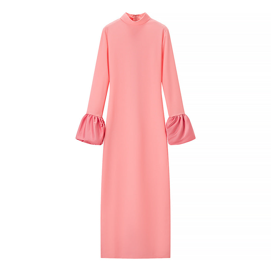 Women's Maxi Dress with Stand Collar and Ruffled Flounce Sleeves Fashion Glam
