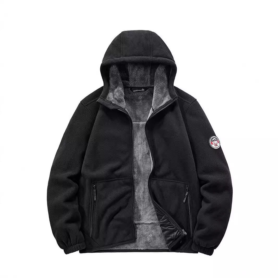 Men's Insulated Fleece Hoodie Jacket with Sherpa Lining and Two-Way Zipper Fashion Glam