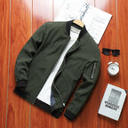 Men's Lightweight Bomber Jacket with Arm Pocket, Zipper and Ribbed Hem Fashion Glam
