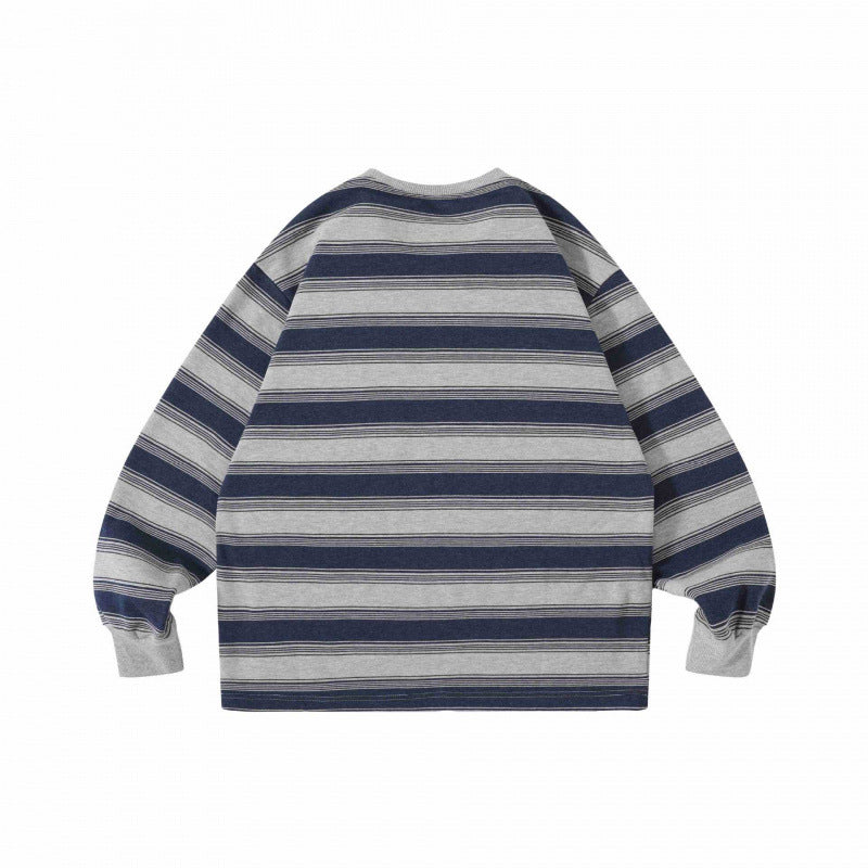 Unisex Oversize Striped Sweatshirt with Chest Pocket and Round Neck Fashion Glam