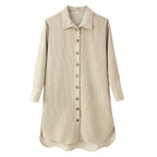 Women's long shirt tunic made of fine ribbed jersey with shirt collar and continuous button placket Fashion Glam