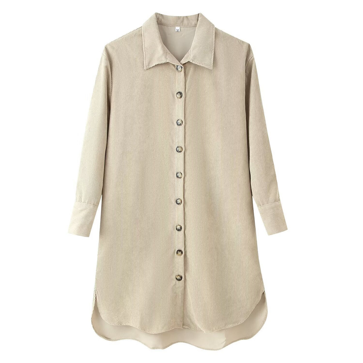 Women's long shirt tunic made of fine ribbed jersey with shirt collar and continuous button placket Fashion Glam