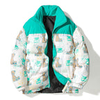 Unisex Quilted Teddy-Print Puffer Jacket with High Collar Fashion Glam