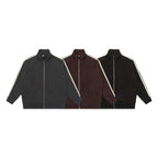 Unisex Oversize Teddy fleece Zipped jacket with stand-up collar and contrast stripes Fashion Glam