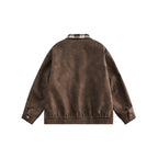 Men's suede look bomber jacket with checked shirt collar, flap pockets, and elastic hem Fashion Glam