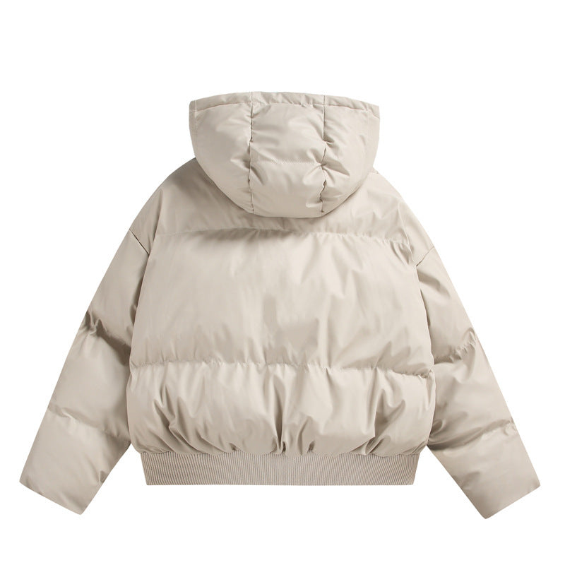 Women's Cropped Insulating Puffer Jacket in Boxy Cut with Voluminous Hood, Stand Collar and Ribbed Cuff Fashion Glam