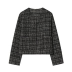 Women's Boxy Tweed Jacket in Boucle Look with Concealed Button Placket and Boxy Silhouette Fashion Glam