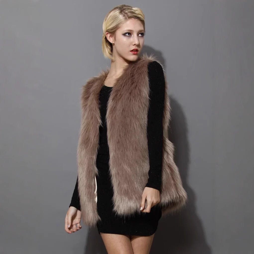 Women's Sleeveless Shaggy Faux Fur Vest with Long Pile and Open Front Fashion Glam