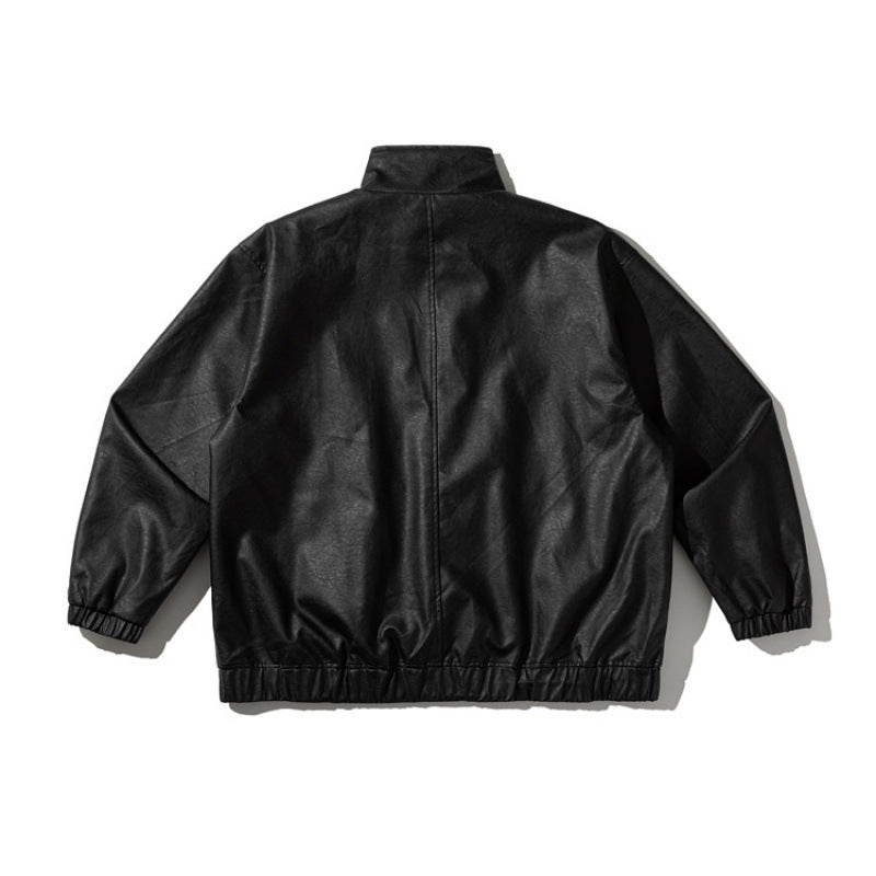 Unisex Boxy-Short Jacket made of vegan leather with a high collar, toggle front, and elastic hem Fashion Glam