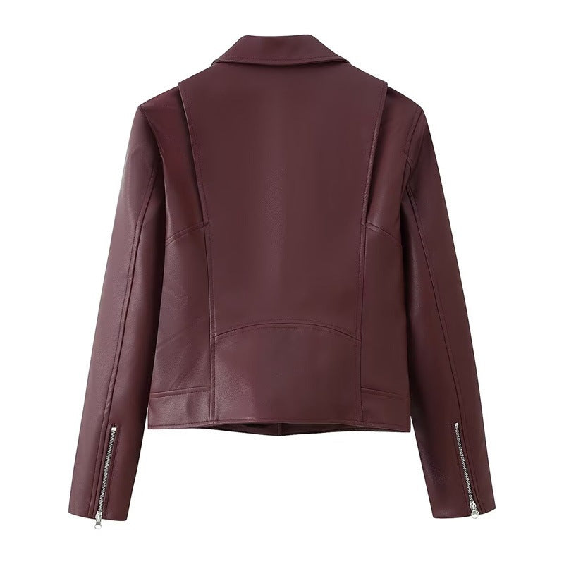 Ladies biker jacket made of vegan leather with asymmetrical zipper Fashion Glam