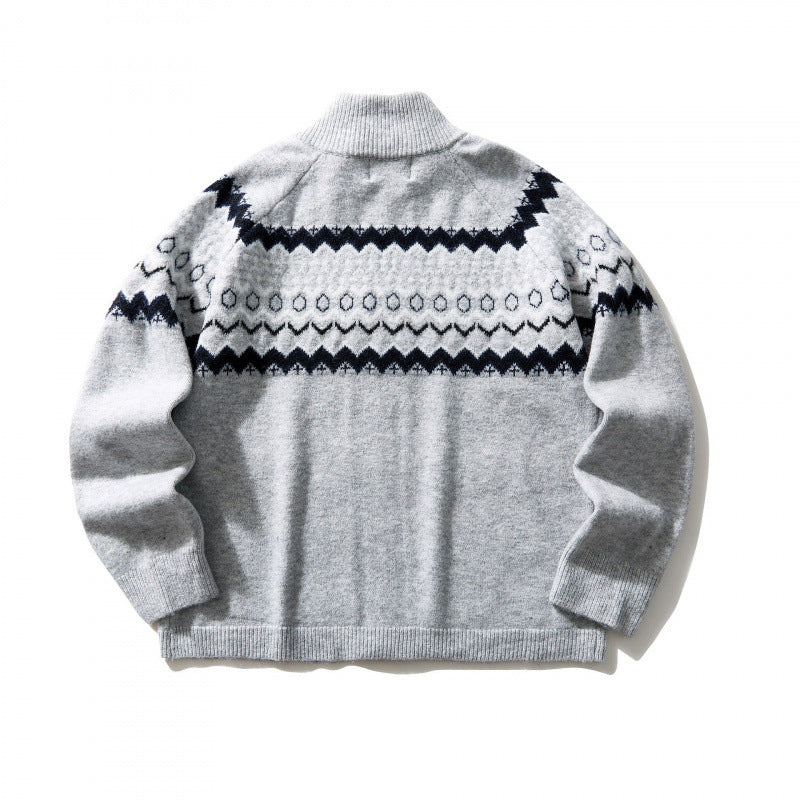 Unisex Norweger cardigan with full zipper, stand-up collar, and side pockets Fashion Glam