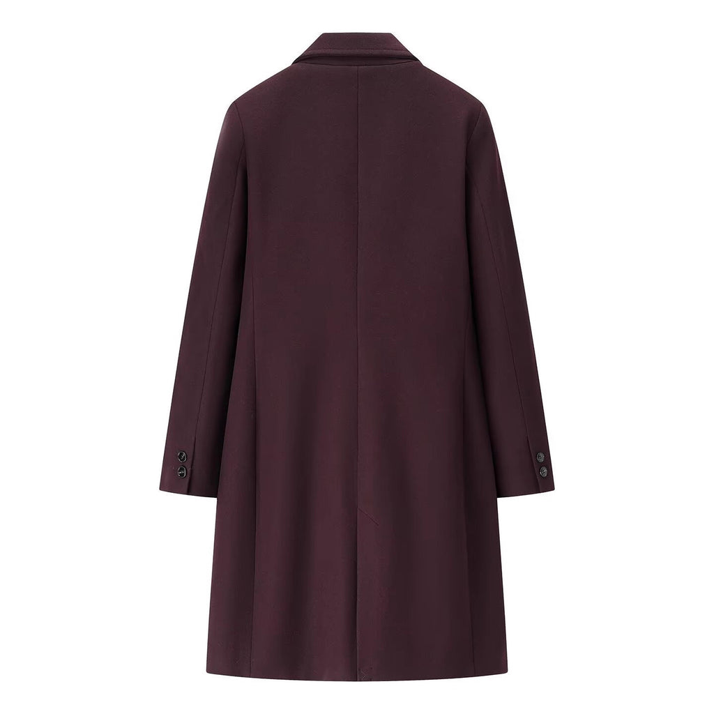 Women's Longline Single-Breasted Wool Blend Coat with Notched Collar and Welt Pockets Fashion Glam