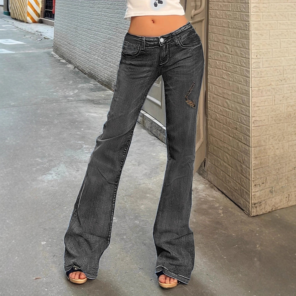 Women's High-Waisted Flared Jeans with Bell Bottoms, Subtle Embroidery & Extended Hem Fashion Glam
