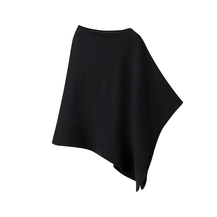 Women Fine Knit Poncho with Asymmetrical Hem and Wide Boat Neck Fashion Glam
