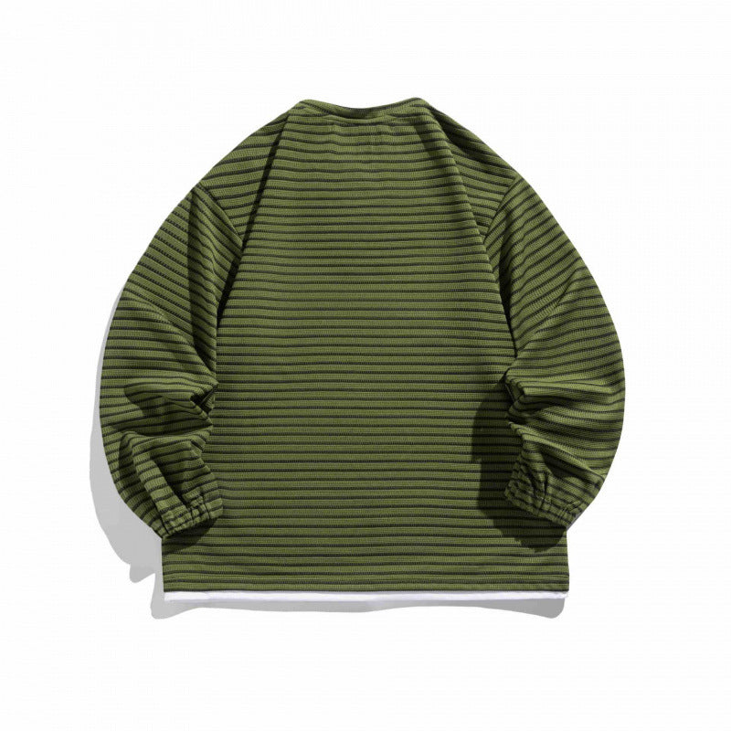 Unisex Striped Oversized Sweater with Lace Collar and Textured Knit Fashion Glam