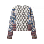 Women’s short jacket in patchwork floral print with open neckline and contrasting trimmings Fashion Glam