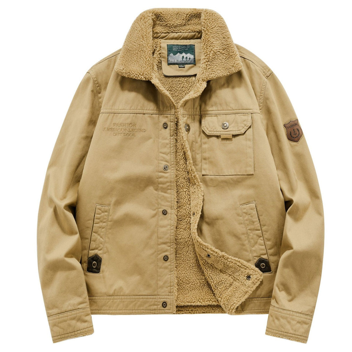 Men's canvas field jacket with teddy lining, chest pockets and robust button placket Fashion Glam