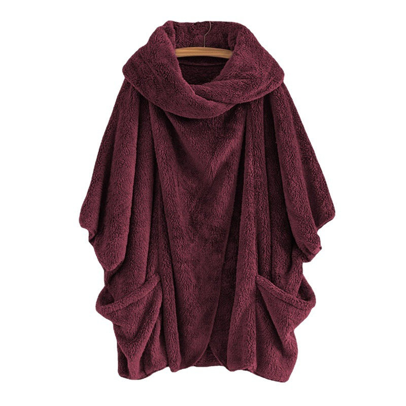 Women Oversize Cozy Poncho with large funnel neck and kangaroo pockets Fashion Glam