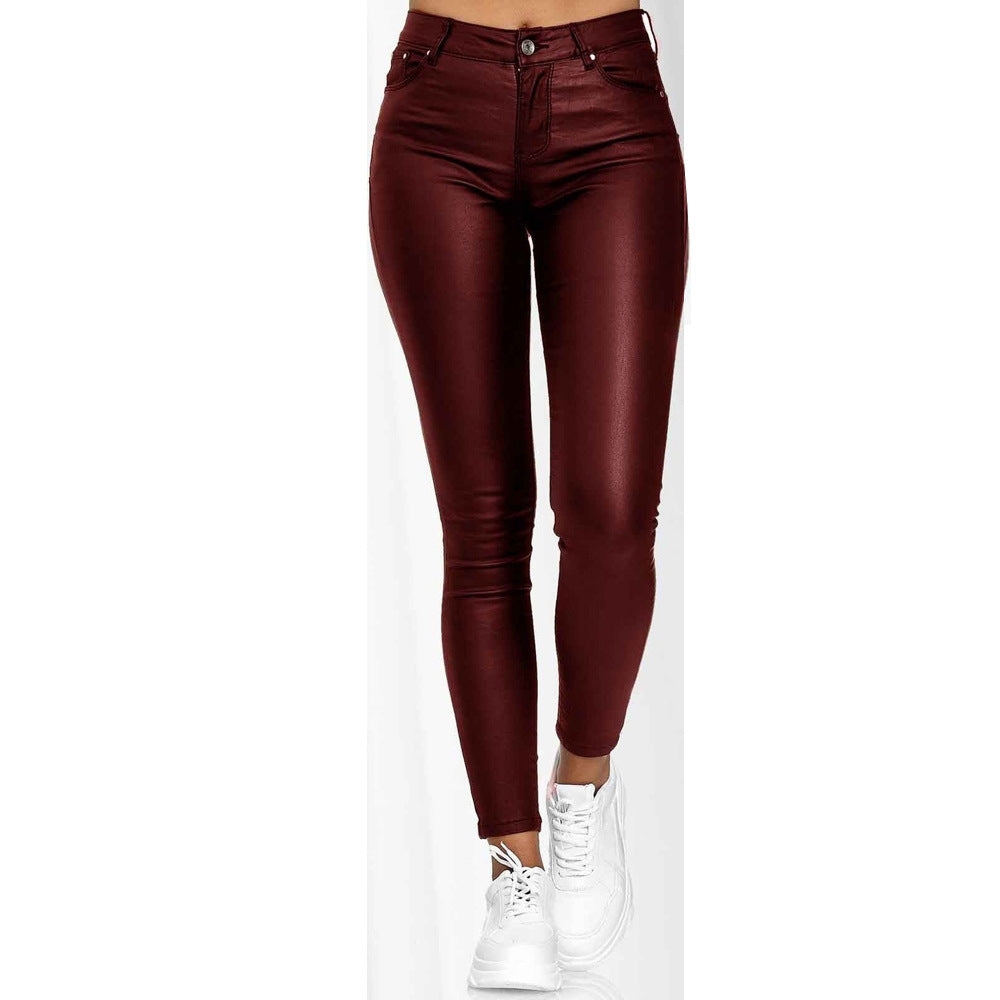 Women's Coated High-Waist Skinny Jeans Look Pants Fashion Glam