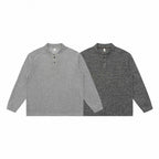 Unisex fine structure Henley knit pullover with raglan sleeves and relaxed fit Fashion Glam