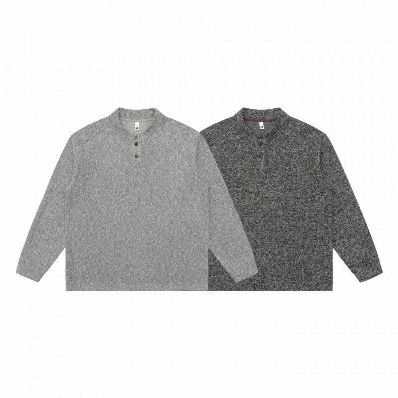 Unisex fine structure Henley knit pullover with raglan sleeves and relaxed fit Fashion Glam