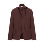 Women's Tailored V-Neck Blazer with Integrated Bow and Flap Pockets Fashion Glam
