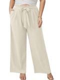 Women's Wide Culottes in Linen Look with Paperbag Waist, Tied Belt and Side Pockets Fashion Glam