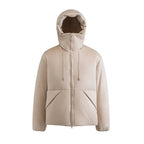 Unisex Padded Hooded Jacket in Boxy Cut with High Shawl Collar and Kangaroo Pockets Fashion Glam
