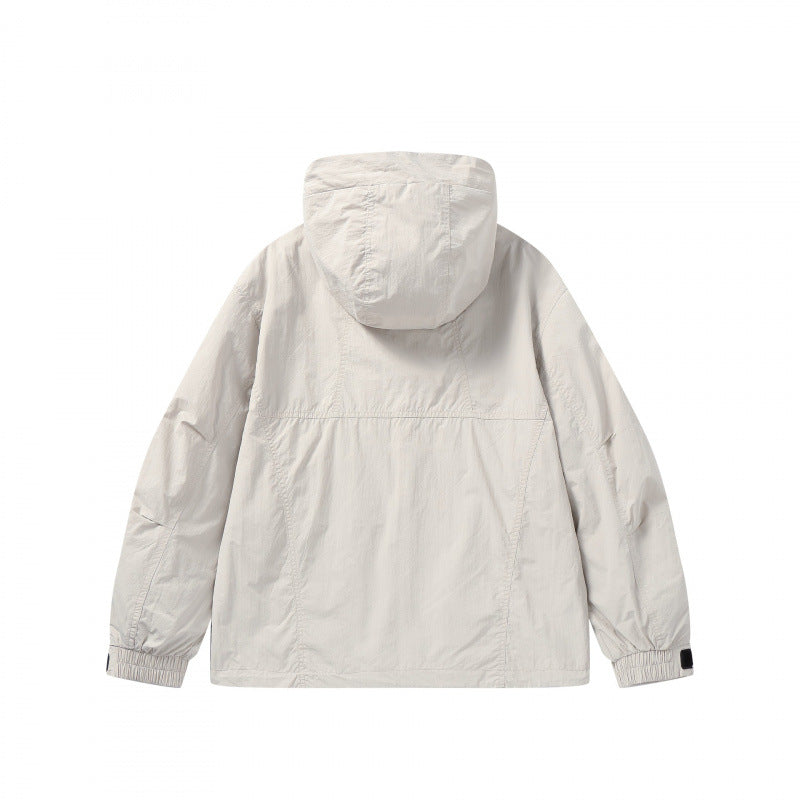 Unisex Lightweight Hooded Transition Jacket with Large Flap Pocket Detail and Drawstring Fashion Glam